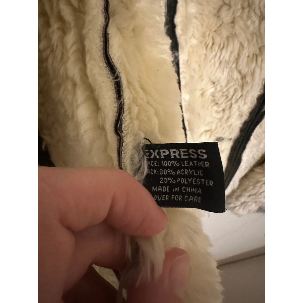 Vintage y2k 90s Express Brown Suede Leather Faux Fur Shearling Jacket Size 1/2 - Picture 3 of 6
